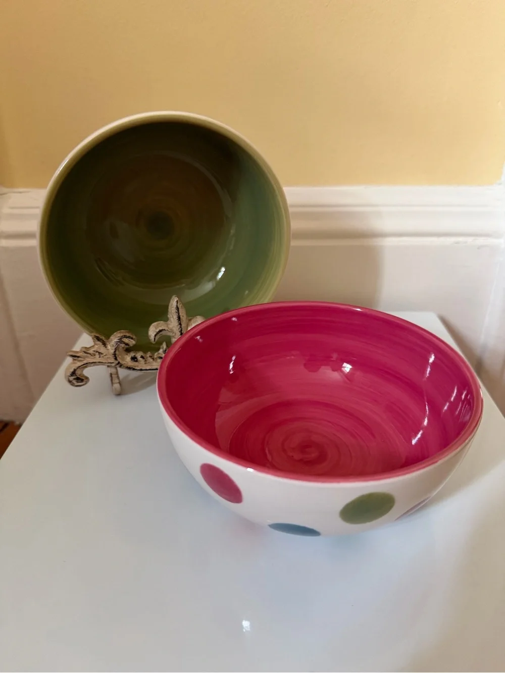 Glazed ceramic polka dot dessert / cereal bowls - set of 6